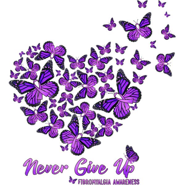 Never Give Up Fibromyalgia Awareness Butterfly Heart Gift T Shirt Thumbnail