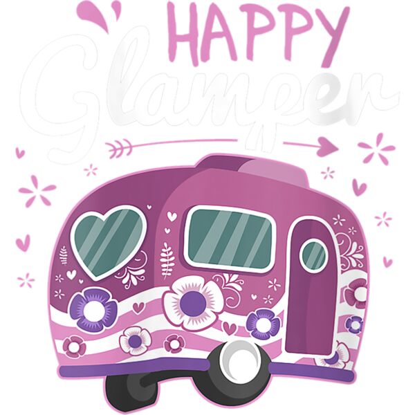 Womens Happy Glamper Caravan Camping Glamping Gear Gift V Neck T Shirt Thumbnail