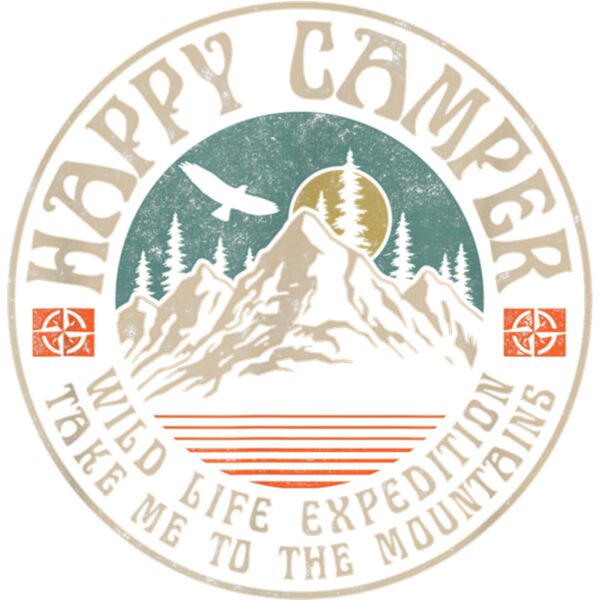 Happy Camper Retro Vintage Camping Hiking Mountain Climbing T Shirt Thumbnail