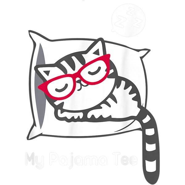 Cat Pajama Shirt Cute Sleeping Kitty with Glasses Pj T Shirt Thumbnail