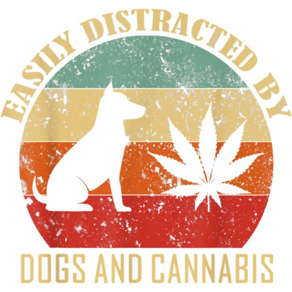 Easily Distracted By Dogs And Cannabis Retro Vintage T Shirt Thumbnail