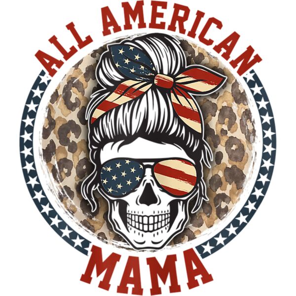 Womens wDr All American Mama Leopard Messy Bun Mom 4th Of July T Shirt Thumbnail