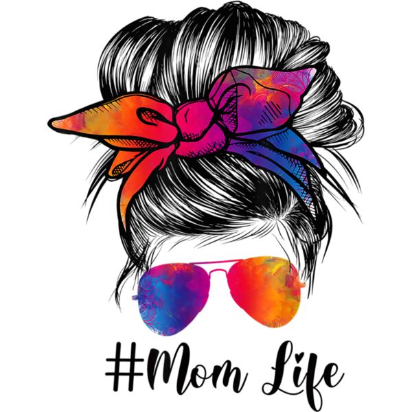 Funny Mom Life Messy Hair Bun Tie Dye Women Mothers Day Tee T Shirt Thumbnail