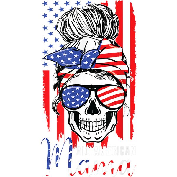 All American Mama USA Flag Messy Bun Skull Mom 4th Of July T Shirt Thumbnail