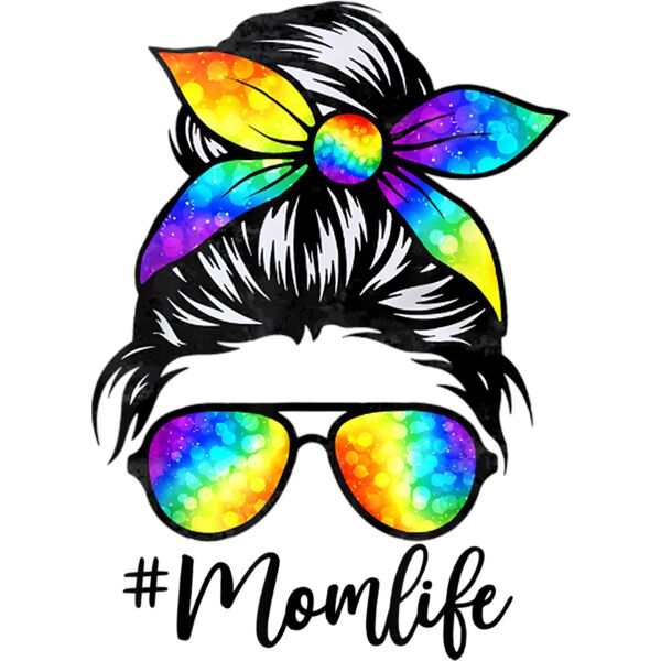 Mom Life Messy Hair Bun Tie Dye Women Mothers Day Funny Tee T Shirt Thumbnail