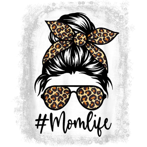 Women Mom Life Bleached Shirt Mom Life Leopard Messy Bun T Shirt Thumbnail
