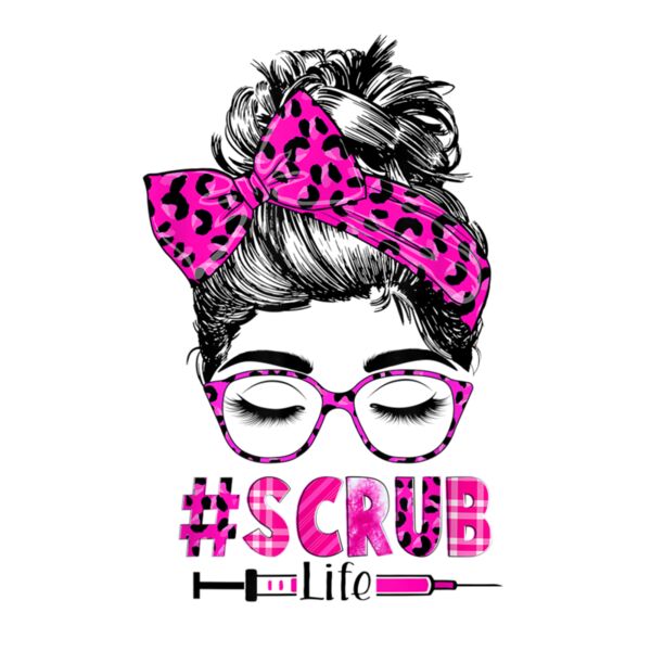 Messy Hair Woman Bun Stethoscope Scrub Life Leopard Nurse Thumbnail