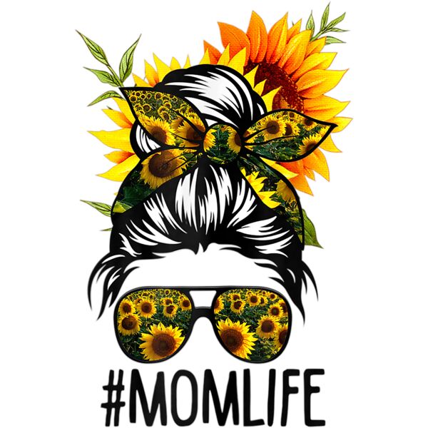 Mom Life Messy Hair Bun Sunflower Women Mothers Day T Shirt Thumbnail