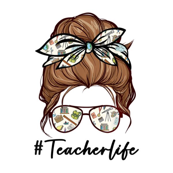Teacher Life Funny Messy Bun Hair Band Glasses Thumbnail