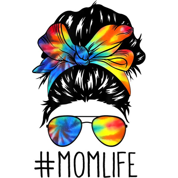 Messy Hair Bun Mom Life Tie Dye Mothers Day Women Funny Tee T Shirt 1 Thumbnail
