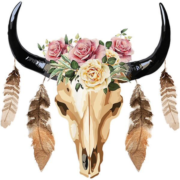 Cow Boho Skull Flowers Feathers Pattern cute gift T Shirt Thumbnail