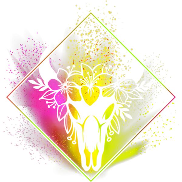 Boho Cow Skull Flowers Diamond Pink and Yellow Splatter T Shirt Thumbnail