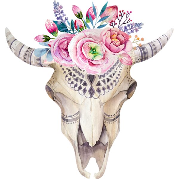Beautiful Floral Cow Skull Boho Art Long Sleeve T Shirt Thumbnail
