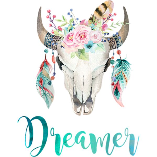 Womens Boho Cow Skull Floral And Feather Shirt Raglan Baseball Tee Thumbnail