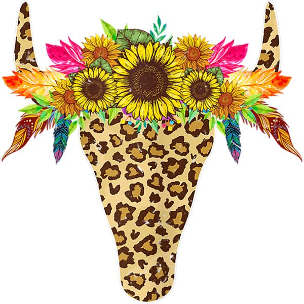 Womens Sunflower Leopard Cow Bull Skull Costume Mothers Day T Shirt Thumbnail