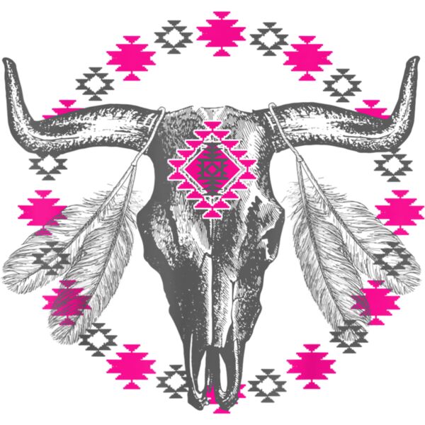 Vintage Cow Bull Skull Southwestern Aztec Indian feather T Shirt Thumbnail