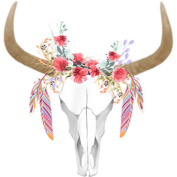 Floral Cow Skull with Feathers T Shirt   Bull Skull Shirt  Thumbnail