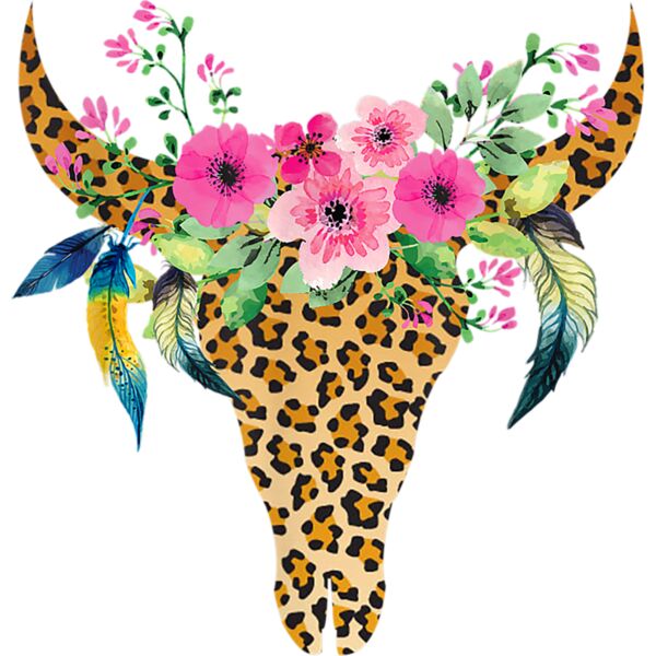 BOHO Cow Bull Skull Leopard Gift For Cattle Lover T Shirt Thumbnail
