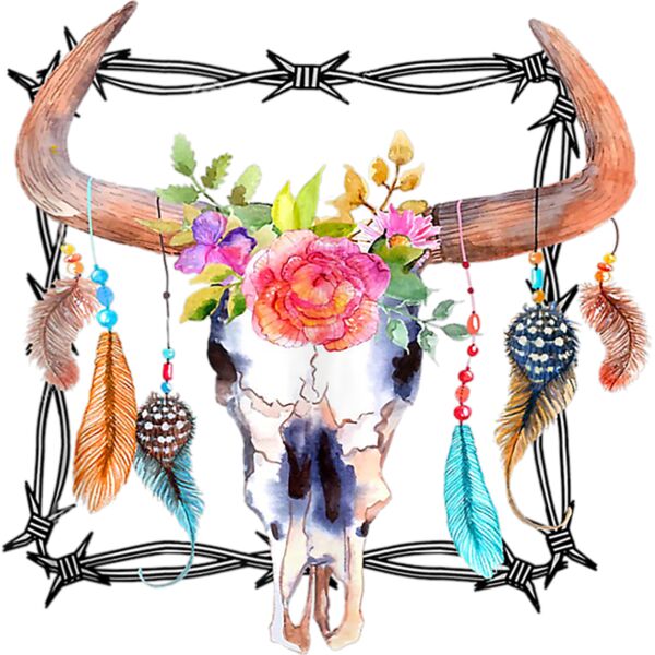 Boho Cow Skull With Feathers Flowers Livestock Show Gift Tank Top Thumbnail