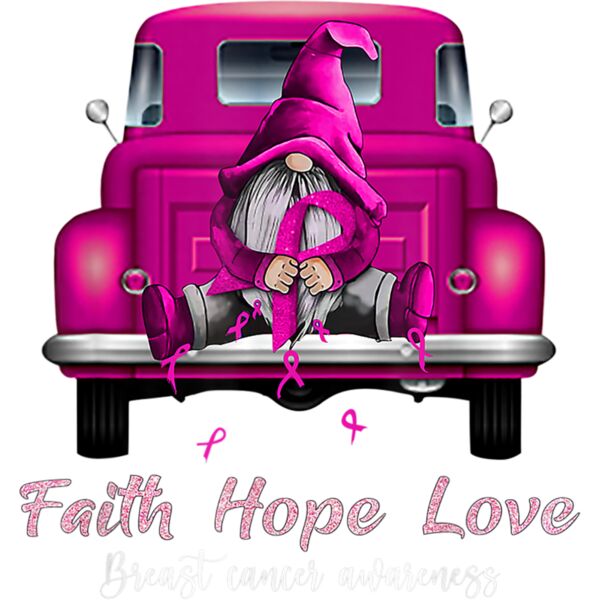 Gnome Truck Breast Cancer Awareness Faith Hope Love T Shirt Thumbnail