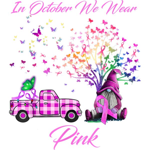 In October We Wear Pink Gnome Tree Breast Cancer Awareness T Shirt Thumbnail