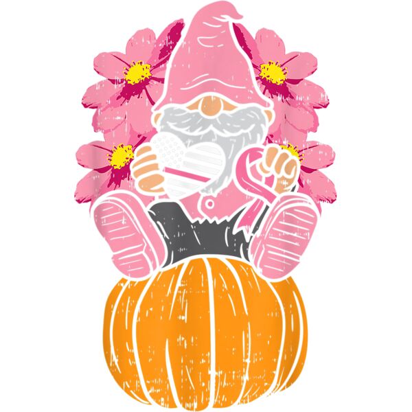 Gnome On Pumpkin Pink Ribbon Breast Cancer Halloween Gift T Shirt Thumbnail