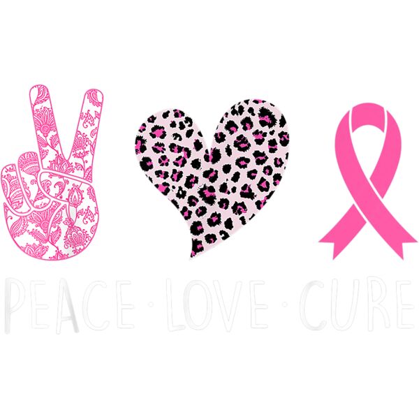 Peace Love Cure Heart Pink Ribbon Breast Cancer Awareness T Shirt Thumbnail