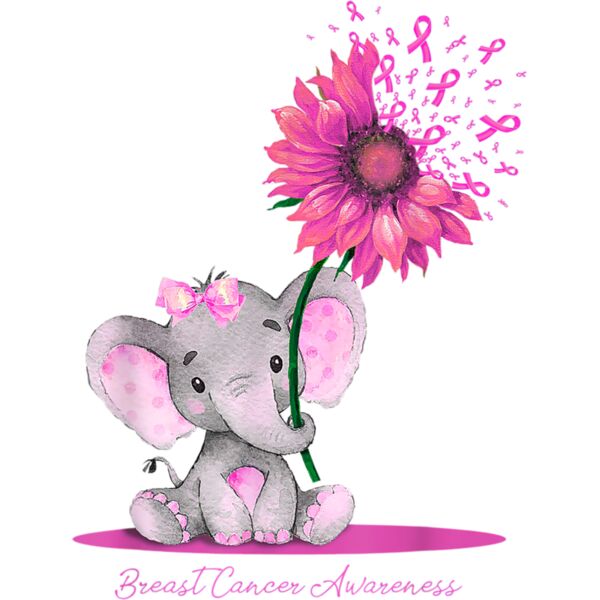 BREAST CANCER AWARENESS Cute Elephant Sunflower Pink Ribbon T Shirt Thumbnail