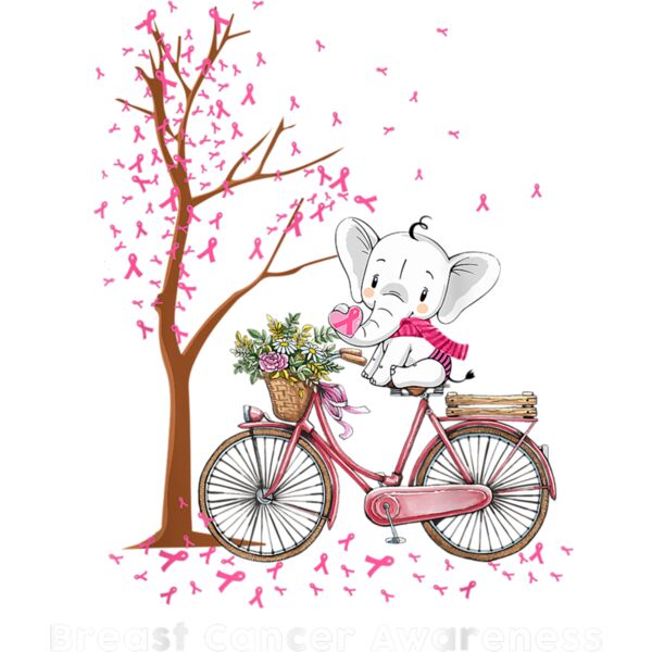 Elephant Riding Bicycle Pink Ribbon Breast Cancer Awareness T Shirt Thumbnail